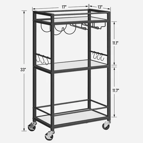 Miniatura 7 de TUTOTAK Carrito de Bar, Carrito de Servicio de Bar para el Hogar con Estante Espejado de 3 Niveles, Carrito de Bebidas, Estante de Cocina Móvil
