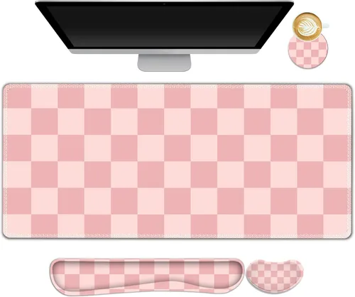 Miniatura 40 de Juego de alfombrilla de mouse grande para juegos, 4 en 1, alfombrilla de escritorio extendida para teclado con reposamuñecas, juego de alfombrilla
