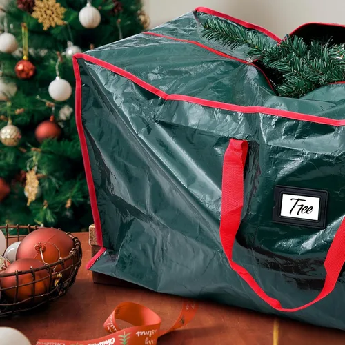 Miniatura 6 de Amylove 4 bolsas grandes de almacenamiento para árbol de Navidad, bolsas resistentes con cremallera, contenedores de plástico impermeables para Verde