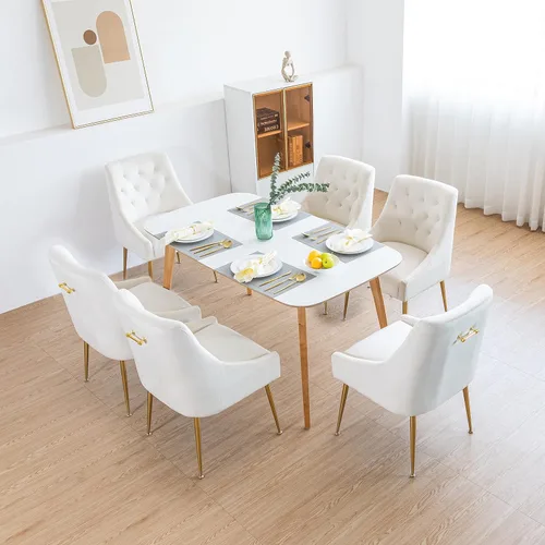 Miniatura 6 de Juego de 2 sillas de comedor modernas, sillas de mediados de siglo con cojines de 5.12 pulgadas y patas doradas, sillas de comedor tapizadas