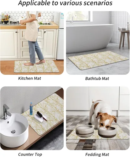 Miniatura 6 de Tapete de baño con rama dorada para bañera, antideslizante, de secado rápido y absorbente, tierra de diatomeas, cocina, ducha, fregadero, lavable