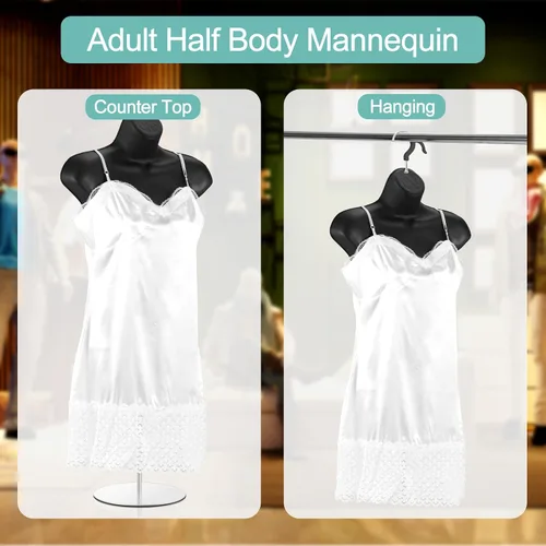 Miniatura 4 de Geetery 2 piezas de maniquí femenino con soporte y gancho para colgar, maniquí de mesa, cuerpo hueco en la espalda para mostrador de manualidades