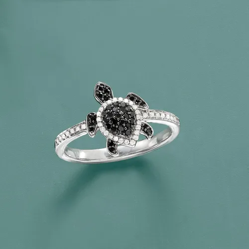 Miniatura 4 de Ross-Simons 0.25 ct. t.w. Black and White Diamond Turtle Ring in Sterling Silver