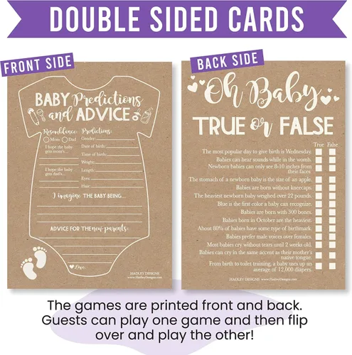 Miniatura 3 de Hadley Designs Juegos de baby shower para 25 invitados – Predicciones de bebé Kraft y tarjetas de consejos para nuevos padres, juego de trivia