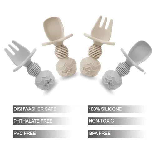 Miniatura 5 de PandaEar Paquete de 4 tenedores de cuchara de destete de silicona para bebés, juego de utensilios de autoalimentación para el primer entrenamiento
