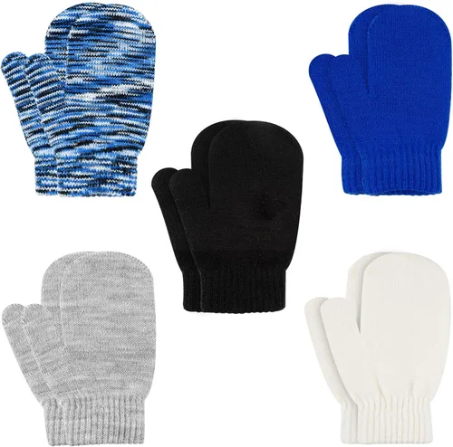 Miniatura 16 de ONESING 5 pares de manoplas para niños pequeños guantes de invierno negros para niñas y niños - Manoplas cálidas para recién nacidos