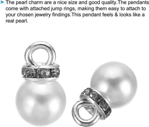 Miniatura 5 de PATIKIL 100 cuentas de perlas de perlas de imitación con diamantes de imitación DIY para hacer joyas, pulseras y aretes Plateado blanco