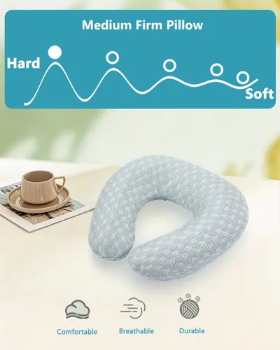 Miniatura 3 de Almohada de cuello de trigo sarraceno con funda de almohada de doble capa, almohadas ajustables firmes en forma de U, transpirables para un sueño