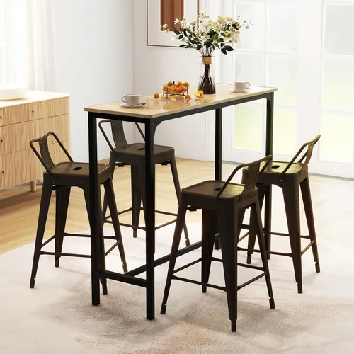 Miniatura 2 de COSTWAY Juego de 4 taburetes de bar de metal, con respaldo extraíble, taburetes de altura de mostrador de 24 pulgadas con patas de goma, sillas
