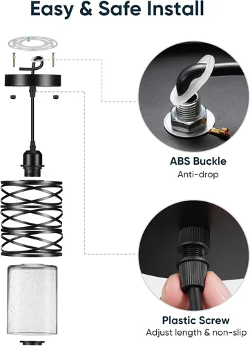 Miniatura 9 de Juego de 3 luces colgantes Luces de cocina con vidrio semillado tipo burbuja Luces de isla Luces colgantes negras para cocina, comedor, baño