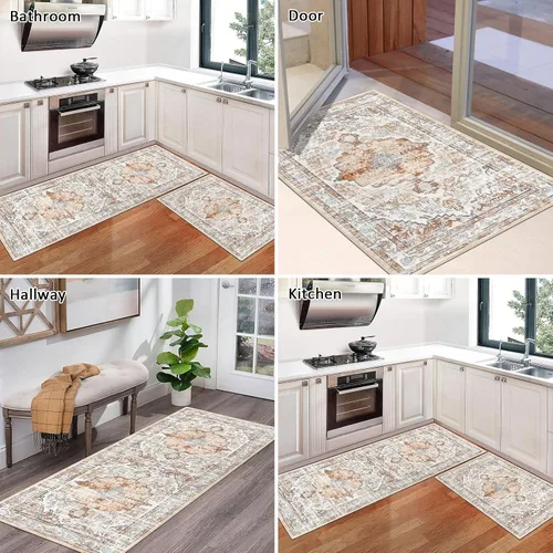 Miniatura 3 de Ileading Juego de 3 alfombras de cocina bohemias con corredor, alfombra de cocina, alfombras y tapetes antideslizantes lavables para cocina, suelo
