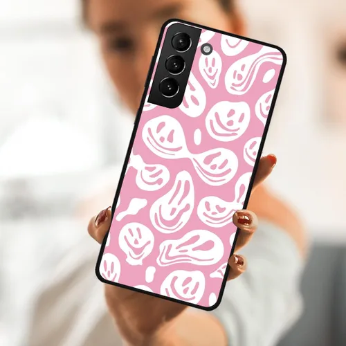 Miniatura 2 de Funda de teléfono para Samsung Galaxy S22 5G, rosa pastel y blanco, divertida sonrisa trippy derretida hippie sonriente calavera fantasma cara linda