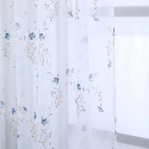 Taisier Home Cortinas Traslúcidas Blancas Florales con Estampado de Flores y Bordado de Enredaderas para Dormitorio, Cortina con Bolsillo para