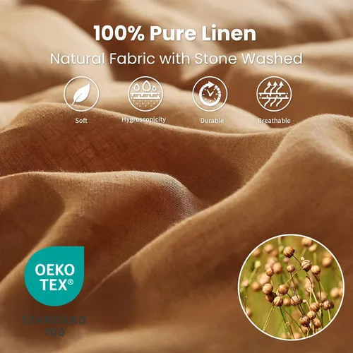 Miniatura 2 de Simple&Opulence Juego de sábanas 100% de lino, 4 piezas de lino francés natural (1 sábana encimera, 1 sábana bajera, 2 fundas de almohada), ropa