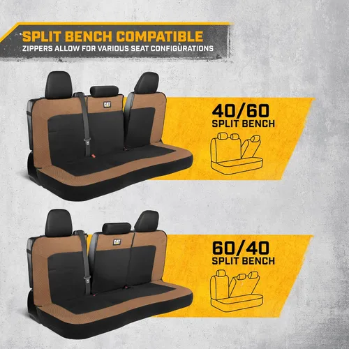Miniatura 4 de Cat MeshFlex Funda de asiento trasero beige y negro para automóvil, diseño de lona duradera y malla, protector de banco dividido 60/40