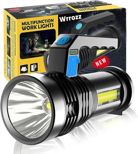 Miniatura 6 de Wrrozz - Linterna LED recargable USB, luz táctica de alto lúmenes con luz lateral, 4X LED, linternas superbrillantes ampliables, portátiles