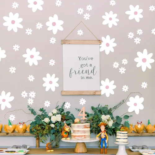 Miniatura 11 de iinuu Calcomanías de pared de flores de margaritas rosadas, calcomanías de vinilo retro floral para pared, decoración artística Groovy Y2K