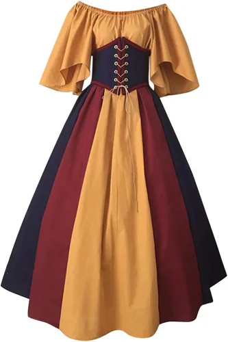 SHOPESSA Vestido vintage para mujer, vestido victoriano de los años 1800, vestido de corsé, vestido de cabaña, vestido de manga larga, vestido de