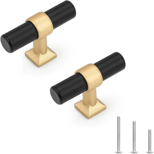Miniatura 18 de Paquete de 5 pomos de gabinete negro mate, tiradores de gabinete de un solo agujero para cocina y baño, manija de barra en T de acero inoxidable