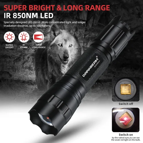 Miniatura 2 de DARKBEAM Linterna IR para suplemento de visión nocturna, luz LED de flash infrarroja de 850 nm recargable, iluminador de largo alcance continuo