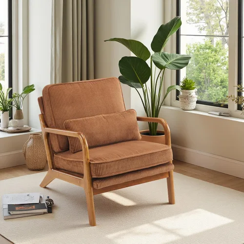 Miniatura 20 de VINGLI Juego Mejorado de 2 Sillones de Acento de Pana Premium, Sillón Tapizado con Brazos, Silla de Lectura Cómoda de Madera Maciza con Almohada