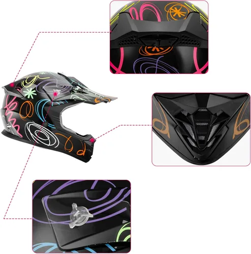 Miniatura 5 de TCMT Casco de motocross para jóvenes, certificado por DOT, casco de motocross ATV de cara completa para niños con gafas, guantes y bolsa para casco