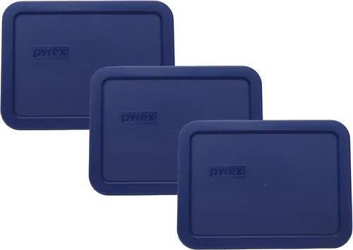 Pyrex 7210-PC Tapas rectangulares para platos de vidrio, color azul, 3 tazas, Azul oscuro, azul marino