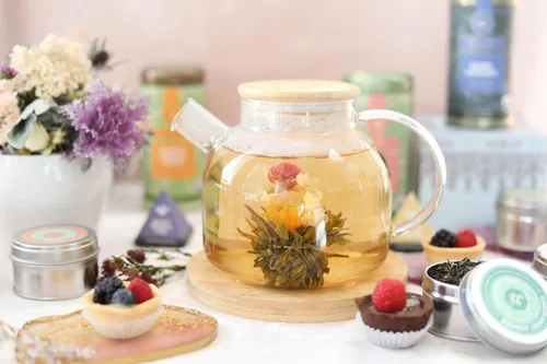 Miniatura 3 de Teabloom Tetera de vidrio segura para estufa con tapa de bambú (40 onzas/40.6 fl oz) + boquilla de filtro de té de hojas sueltas + 2 tés