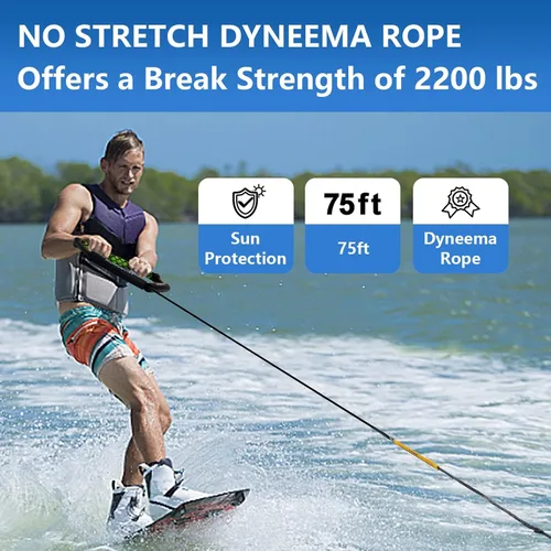 Miniatura 2 de Dyneema - Cuerda de wakeboard de 75 pies, cuerda de wakeboard no elástica y mango de esquí acuático para deportes acuáticos, 4 secciones cuerda