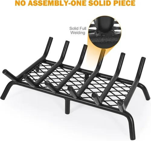 Miniatura 6 de Rejilla de chimenea de 20 pulgadas con retenedor de brasas Rejilla de leña para chimenea con acero redondo sólido resistente de 3/4” de barra