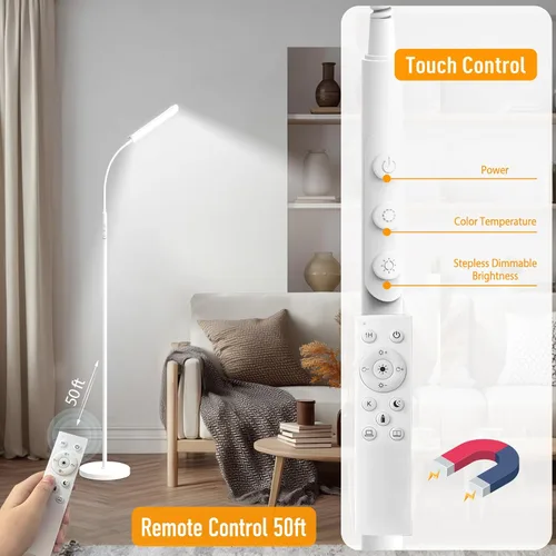 Miniatura 5 de Marctronic Lámpara de pie blanca, lámpara de pie LED brillante de 18W 1800LM para sala de estar dormitorio, lámpara de pie regulable con Blanco