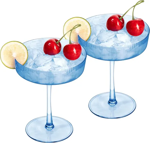 Miniatura 3 de Copas vintage Art Deco Coupé, Martini, champán y cóctel de 7 onzas, juego de 2 unidades, cristalería de cóctel Sidecar para champán, cristalería Azul