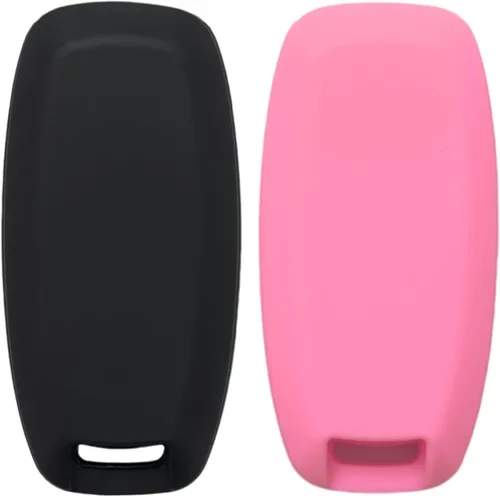 Miniatura 2 de REPROTECTING Funda de goma de silicona para llavero compatible con Nissan Pathfinder Rogue (5 botones, negro/rosa)