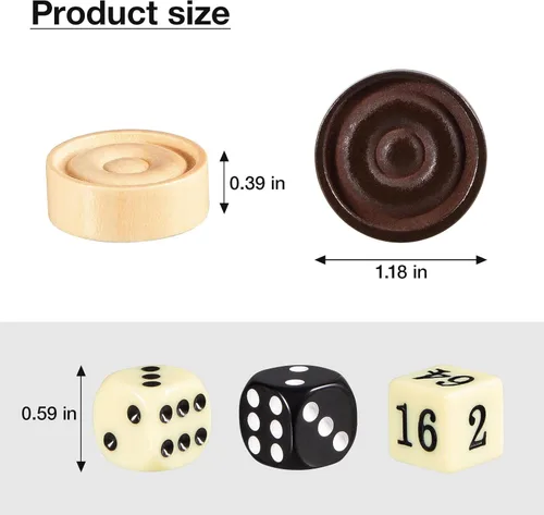 Miniatura 6 de BIVOMON Juego de 30 piezas apilables de madera clásicas, juego de 30 piezas de damas, 5 dados, 2 bolsas de almacenamiento con cordón, damas