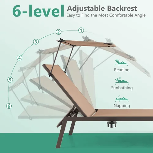Miniatura 5 de COSTWAY Tumbona para exteriores con sombrilla reclinable ajustable de 6 niveles para patio trasero