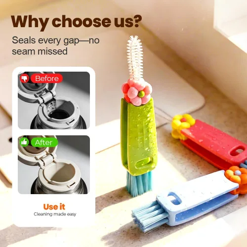 Miniatura 3 de 3 cepillos de limpieza de tapa de taza 3 en 1 y 2 cepillos limpiadores de paja de silicona para botella, cepillos de limpieza portátiles