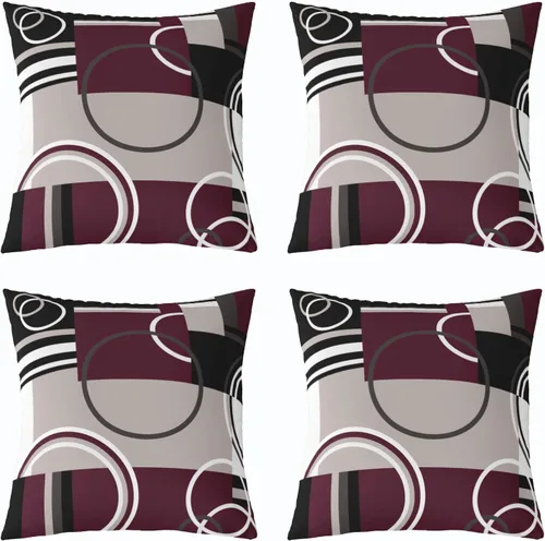 Miniatura 18 de Fundas de almohada geométricas modernas con rayas en rojo, marrón y negro, diseño retro de círculos y remolinos, juego de 4 fundas de almohada de 16