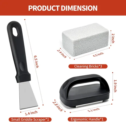 Miniatura 6 de Ladrillo de piedra de limpieza de plancha, paquete de 5 con mango ergonómico, bloque de piedra pómez natural para piedra negra, plancha superior Gris