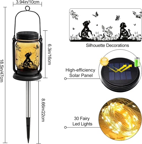 Miniatura 2 de Paquete de 2 faroles solares para perros 3 en 1 impermeables para exteriores, regalos de cumpleaños para amantes de los perros, mujeres, mamá