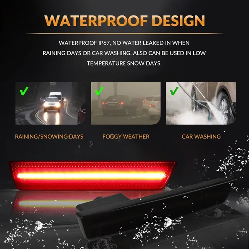 Miniatura 5 de Luces LED de señalización lateral para parachoques trasero rojo para 2008-2014 Dodge Challenger y 2011-2014 Charger con lente ahumada, 2 piezas