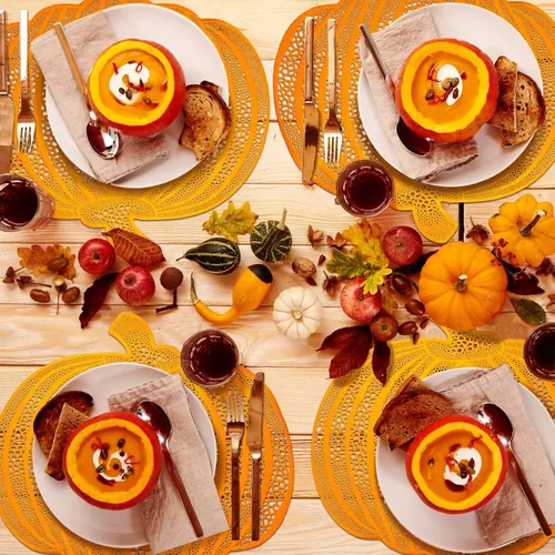 Miniatura 5 de Funnymoom Juego de 6 manteles individuales de calabaza de Acción de Gracias, manteles individuales de otoño de 15 pulgadas, manteles individuales