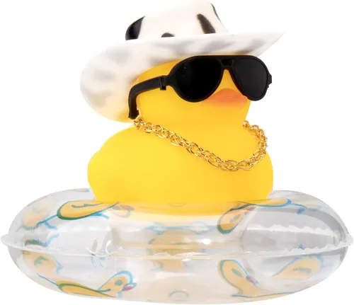 Miniatura 28 de wonuu Pato de Goma para Automóvil, Decoración de Pato Amarillo para Tablero con Sombrero de Sol, Anillo de Natación, Collar, Gafas de Sol