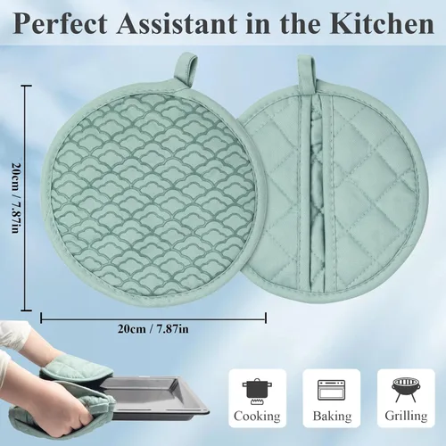 Miniatura 6 de Juego de soportes para ollas y guantes de horno con agarre de silicona antideslizante, almohadillas calientes resistentes al calor para cocina