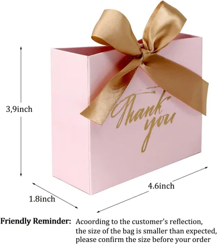 Miniatura 3 de Paquete de 24 cajas de regalo de agradecimiento, pequeñas cajas de regalo con lazo dorado, bolsas de papel de patrón rosa a granel para bodas, baby