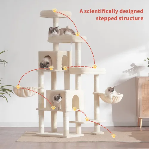 Miniatura 7 de Hey-brother - Árbol rascador para gatos con torre, postes rascadores con parte extendida, plataformas anchas, acogedores condominios, hamacas