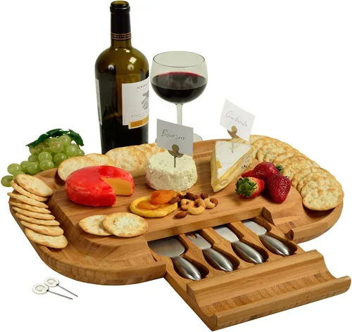Miniatura 2 de NCAA Illinois Fighting Illini - Tabla de queso/charcutería con licencia oficial de bambú con juego de cuchillos y marcadores de queso por Picnic at