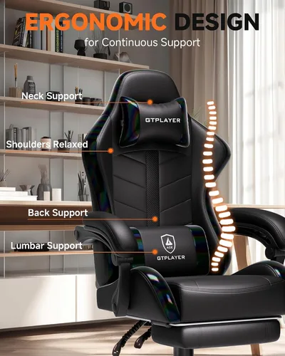 Miniatura 4 de GTPLAYER - Silla de juegos con reposapiés, silla de juegos de computadora para adultos, silla de jugadores de altura ajustable con reclinación
