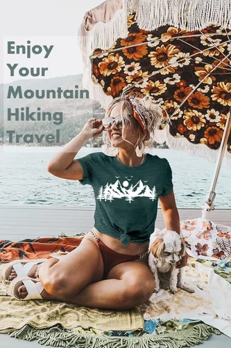 Miniatura 4 de Happy Camp - Camiseta para mujer, senderismo, aventura de montaña, novedad, entrenamiento, divertido, lindo gráfico atlético