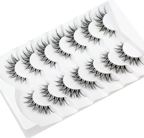 Miniatura 803 de Pooplunch - Pestañas postizas finas de visón sintético, estilo ojo de gato, naturales, cruzadas, tipo racimo, efecto 8D de volumen, tiras