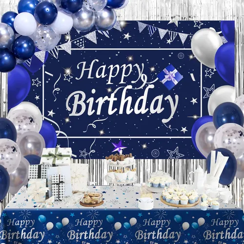 Miniatura 2 de Decoraciones de cumpleaños azules para hombres, decoraciones de feliz cumpleaños para hombres, mujeres, niños, decoración de fiesta, telón de fondo